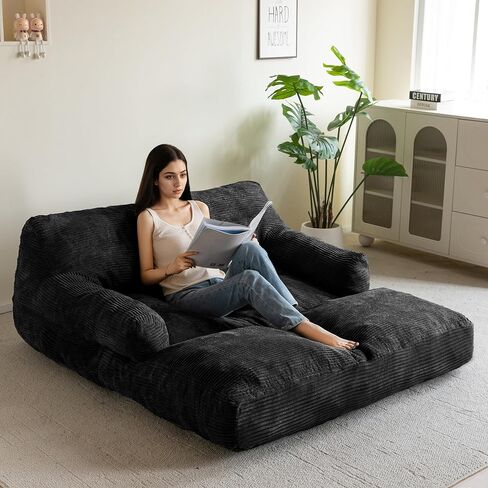 HIGOGOGO Giant Human Dog Sofa Bed, Extended Large Comfy Floor Couch for Pet Families, Corded Fabric Orthopedic Dog Bed for Human with Supportive Foam & Anti-Slip Bottom, XXXL Size, Orange in Kuwait