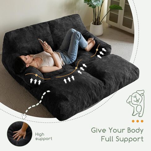 HIGOGOGO Giant Human Dog Sofa Bed, Extended Large Comfy Floor Couch for Pet Families, Corded Fabric Orthopedic Dog Bed for Human with Supportive Foam & Anti-Slip Bottom, XXXL Size, Orange in Kuwait