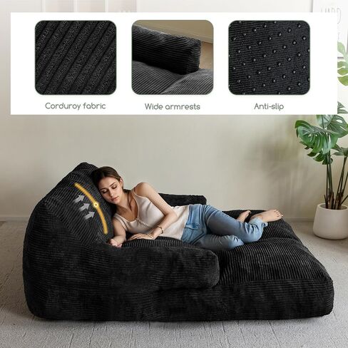 HIGOGOGO Giant Human Dog Sofa Bed, Extended Large Comfy Floor Couch for Pet Families, Corded Fabric Orthopedic Dog Bed for Human with Supportive Foam & Anti-Slip Bottom, XXXL Size, Orange in Kuwait