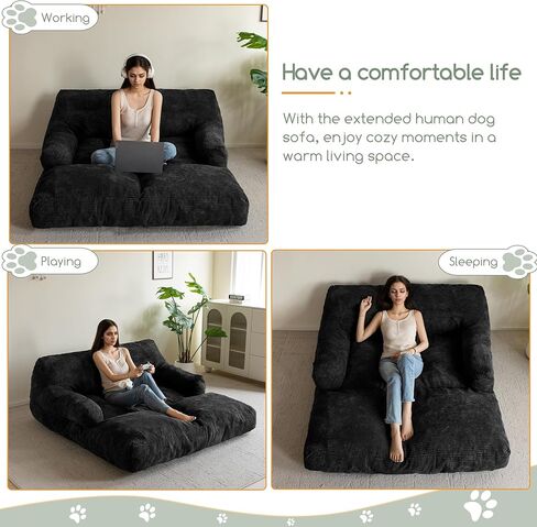 HIGOGOGO Giant Human Dog Sofa Bed, Extended Large Comfy Floor Couch for Pet Families, Corded Fabric Orthopedic Dog Bed for Human with Supportive Foam & Anti-Slip Bottom, XXXL Size, Orange in Kuwait