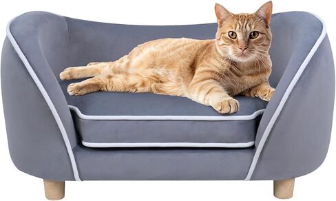 27'' Pet Sofa Bed for Small Dogs and Cats with Soft Cushion, Removable Cover, Wooden Legs, Gray in Saudi Arabia