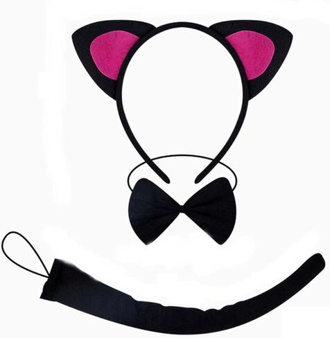 Kirei Sui Kids Black White Cat Red Pink Fox Cow Leopard Zebra Headband Bowtie Tail 3pcs Costume in Kuwait