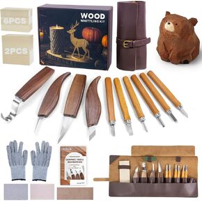 Wood Carving Kit for Adults & Beginners – 11 Knives (4+7) Whittling Kit, 8 Basswood Blocks, Complete Wood Carving Tools, Leather Holster, Wax & Instructions – Woodworking & Craft Kit