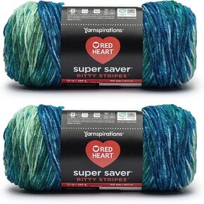 Red Heart Super Saver Bitty Stripes Seaweed Yarn - 2 Pack of 283g/10oz - 100% Acrylic - #4 Worsted (Medium) - 515 Yards - Knitting/Crochet