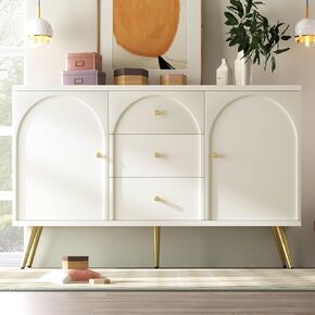 Modern Metal Foot Two Door Dining Cabinet, Combining Wood and Metal, Simple Style, Dining/Living Room/Kitchen Storage cabinets, Providing Large Storage Space (6-Drawer Cabinet)