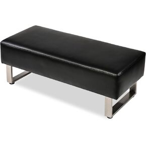 LUCKYERMORE Faux Leather Bench, Black, 48"x20" Upholstered Padded Seat for Reception, Waiting Room, Office Lobby