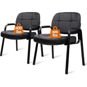 CLATINA Big Tall 400 lbs Waiting Room Chair with Padded Arms, Leather Office Guest Chairs No Wheels for Conference Reception Room and Elderly Home Desk Lobby Side Black, 2PK in Kuwait