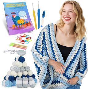 Coopay Crochet Kit for Beginners Adults & Kids, Crochet Kit for Hexagon Cardigan with Step-by-Step Tutorial, Soft Yarn, Ergonomic Hooks, DIY Handmade Gift & Hobby