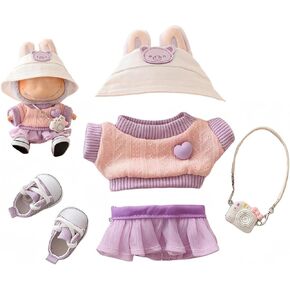 Clothes for Dolls Accessories, Stylish Kawaii Outfit Set 5 Pieces Suitable for 15cm 17cm Doll, Doll Clothing Set Replacement (Pink)