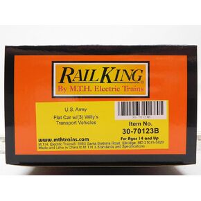 MTH RALKKING United States Army Flat Car W/Willy's Transport Jeeps (70123B-609045)