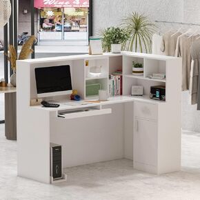 FUFU&GAGA Modern L-Shaped Reception Desk Reception Table Secretary Table Working White