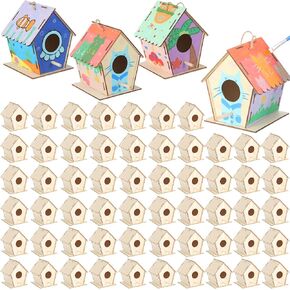 24 Pack 4. 3" Wooden Bird Houses Bulk for Kids with Front Perch Peg, DIY Kid Art Craft Outdoor Birdhouse Kit Unfinished Hanging Birdhouse Class Activity for Girls Boys to Build and Paint