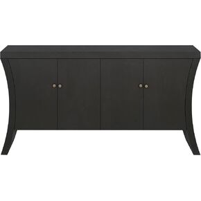 Storage Cabinet, Refined Industrial 4-Door Credenza with Wooden Arc Legs & Bronze Clasps – Advanced Storage Design, Solid Craftsmanship, White