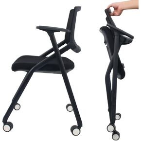 10 Pack Stackable Conference Room Chairs with Wheels and Paddle, Ergonomic Mesh Back and Arms for Meeting, Conference, Reception, Training Room & Home Office Desk Folding Chairs, Black