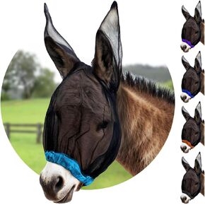 Donkey Fly Mask with Long Ears (Aqua) Made in USA - Mule Fly Mask with Ears Protection from Insects and Bugs, Mini Donkey Soft Mesh Fabric with Adjustable Fastener, Face Cover Supplies for Donkeys