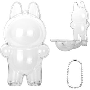 Clear Figure Display Case Compatible with LABUBU Have a Seat Plush Toy, Protective Cover with Keychain,Transparent PVC Bag for Storage(Standing)