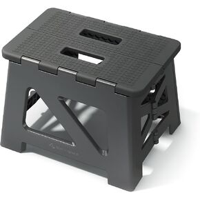 BLACKSPACE 9" Folding Step Stool for Adults, 250 lbs Capacity Non-Slip Compact Plastic Foldable Step Stool with Handle, Portable Lightweight Folding Stool for Home or Kitchen(Black)