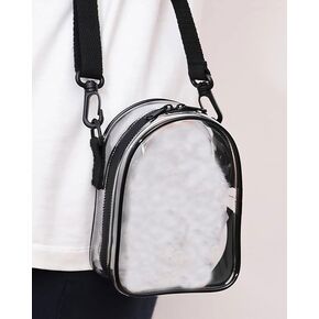 Clear Bag for 14cm/5.5in Plush Doll, Hanging Protective Display Case, Portable Travel Crossbody Bag with Strap-Black 1 Pack (Doll not Included)