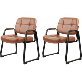 CLATINA Big Tall 400 lbs Waiting Room Chair with Padded Arms, Leather Office Guest Chairs No Wheels for Conference Reception Room and Elderly Home Desk Lobby Side Black, 2PK