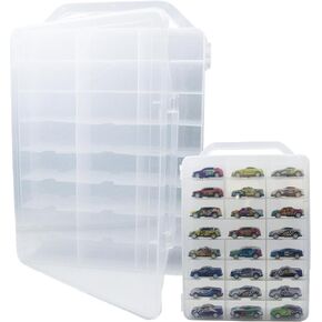 Adevar Double Sided 1/64 Scale Toy Car Storage Case Compatible with Matchbox Car Hot Wheels Storage Case,46 Slot Transparent Organizer for 48 Toy Cars,Case Only