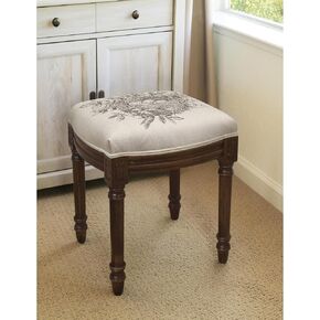 Bird's Nest Vanity Stool with Wood Stain Finish Grey
