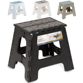 Black + Decker Heavy Duty-Holds Over 300 pounds, Portable, Collapsible, Sturdy, Lightweight, Non-Slip, Folding Step Stool, 13" High, Dark Grey/Lt Grey