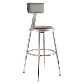 National Public Seating 6400 Series Heavy Duty 18 Inch Adjustable Height Steel Stool with Round Seat and Backrest, Grey Frame and Legs