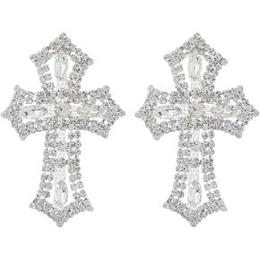 SUPERFINDINGS 2Pcs Silver Rhinestone Cross Applique Craft Crystal Patches Sew on Flat Patches Decorated DIY Sewing with Sparkly Belt Appliques Scrapbooking Handbag Clothes