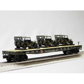 MTH Premier US Army Flat CAR W/Willy's Transport Jeep O Gauge 20-92367 (609114)