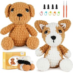 MOREJMTT Crochet Kit for Beginners, Learn to Crochet, Include Easy Knitting Soft Yarn, Step-by-Step Video Tutorial, Hook, Holiday Birthday Gift for Adults and Kids(Polar & Brown Bears)