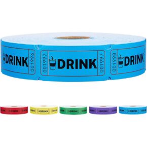 1000 Raffle Tickets, Blue Drink Ticket, Single Roll for Events, Entry, Class Reward, Fundraiser & Prizes, Size 1 x 2 Inch