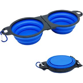 Collapsible Dog Water Bowl - Pet Portable Foldable 2 in 1 Food Bowls,Silicone Feeding Dish for Traveling,Camping,Walking,Hiking