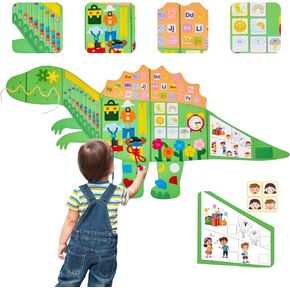 Dinosaur Montessori Busy Board: 10 in1 Sensory Wall Panel for Kids, Toddler Sensory Toys Learning Activity Wall for Playroom, Daycare, Class, Travel, Gifts for 3 4 5 6 Year Old Boys Girls
