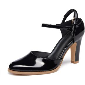 Coutgo Womens Chunky High Heels Closed Pointed Toe Ankle Strap Pumps Vintage D'Orsay Dress Party Shoes