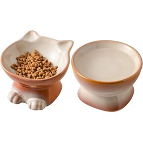 Nihow Slanted Aleved Cat Bowls: 5 بوصة سيراميك مرتفعة بسلان طعام القطط لحماية العمود الفقري للحيوانات الأليفة - الميكروويف وغسالة الصحون الأزرق والأسود (4.5 أوقية /1 كمبيوتر) in Kuwait