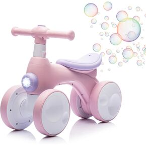 Baby Balance Bike 1 Year Old with Music, Lights, Bubble Machine, 4 Wheels Pedal-Less Toddler Ride on Toys for 12-36 Months Birthday Gift, Toddler boy Toys Ride on car (Green & Gray)