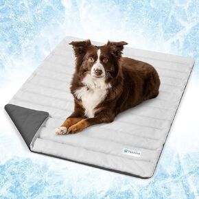 PetAmi Cooling Mat for Dog, Premium Pet Cooling Blanket for Crate Kennel, Indoor Cat Cool Sleeping Pad, Q-MAX Cold Sofa Couch Cover for Summer, Navy/Dusty Blue, Large (40x60)