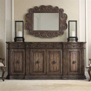 BOWERY HILL Contemporary 96'' 4-Door Credenza in Rustic Walnut