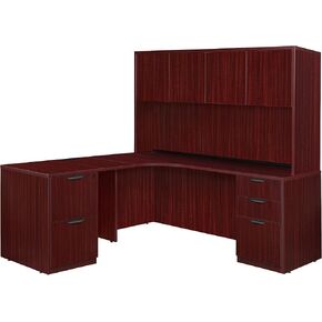 Romig Legacy 71 in. Double Full Pedestal Left Corner Credenza with 35 in. Return and Hutch- Mahogany