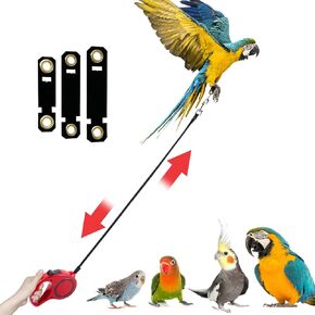 Retractable Bird Leash, 9.8ft Anti-Bite Bird Harness, Adjustable Parrot Harness with 3 Sizes Foot Rings, Outdoor Flying Harness for Macaws, Cockatiels, Macaws, Conures, Parrot, Parakeet