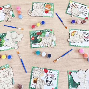 CORTUNARIO Safari Party Favors - 24 PCS Wild Animals Craft Kits Party Supplies -Jungle Safari Wooden Painting Kit for Kids Birthday Goodie Bags Gifts Prizes School Girls Boys
