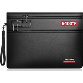 Noiposi 6400℉ Fireproof Document Bag with Lock,Dual-Zip Compartments Fireproof Money Bag for Cash and Documents,12 Layers Heat Insulated Fireproof Bag with Zipper,Protects Important Papers,Valuables