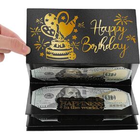 Birthday Money Envelope for Cash Gifts, Surprise Cash Envelopes Birthday Gift Ideas Card Money Holder for Men Women, Black Gold