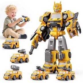5 in 1 Magnetic Transform Fire Robot Toys Gifts for 3 4 5 6 Year Old Boys Kids, Easy DIY Assembly, Magnetic Transform Trucks Toys for Boys Kids, Ideals 3 4 5 6 Year Old Boy Birthday Gift