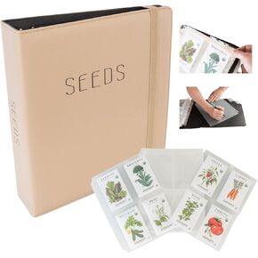 Seed Storage Binder – Seed Packet Organizer w/50 Sheet Protectors & Protective Flap-Top Inserts Stores 200 Envelopes Binder w/5 Dividers for Sorting Seeds & Gardening Supplies