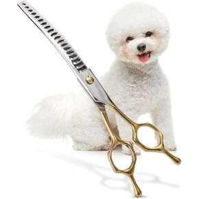 Curved Thinner Shears for Dog Grooming Scissors, 7 Inch 42 Teeth Stainless Steel Pets Grooming Scissors, Professional Pet Shears for Groomer, Long Hair Cutting for Animals (Curved Thinning A)