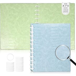 2 Set Discbound Notebook Cover And Disc Set Letter size 9*11.5in Leather Cover With 22 Pcs Discbound Discs Discbound Planner Cover Customizable Notebook Cover Blue Green Discbound Notebook Accessories
