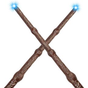 Light Up Magic Wizard with Sound Illuminating Toy Wand for Kids Girls Boys Party Costume Cosplay Accessory Halloween Favors Brown 2Pcs
