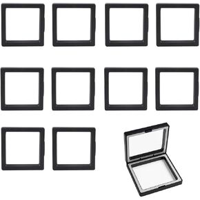 Black 3D Floating Frame Display Set of 10 - Challenge Coin Holder & Floating Display Case for AA Medals, Military Medals, Coins Collection, Jewelry, Badges - 2.75 x 2.75 x 0.78 Inches Each