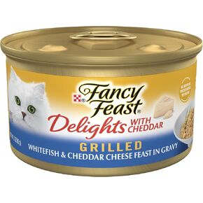 Purina Fancy Feast Delights With Cheddar Grilled Whitefish and Cheddar Feast in Wet Cat Food Gravy Cat Food - (Pack of 24) 3 oz. Cans